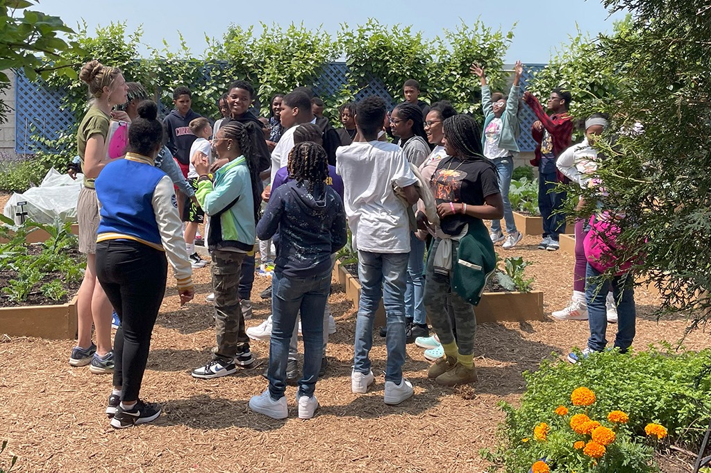 Middle school students at Phipps Conservatory.